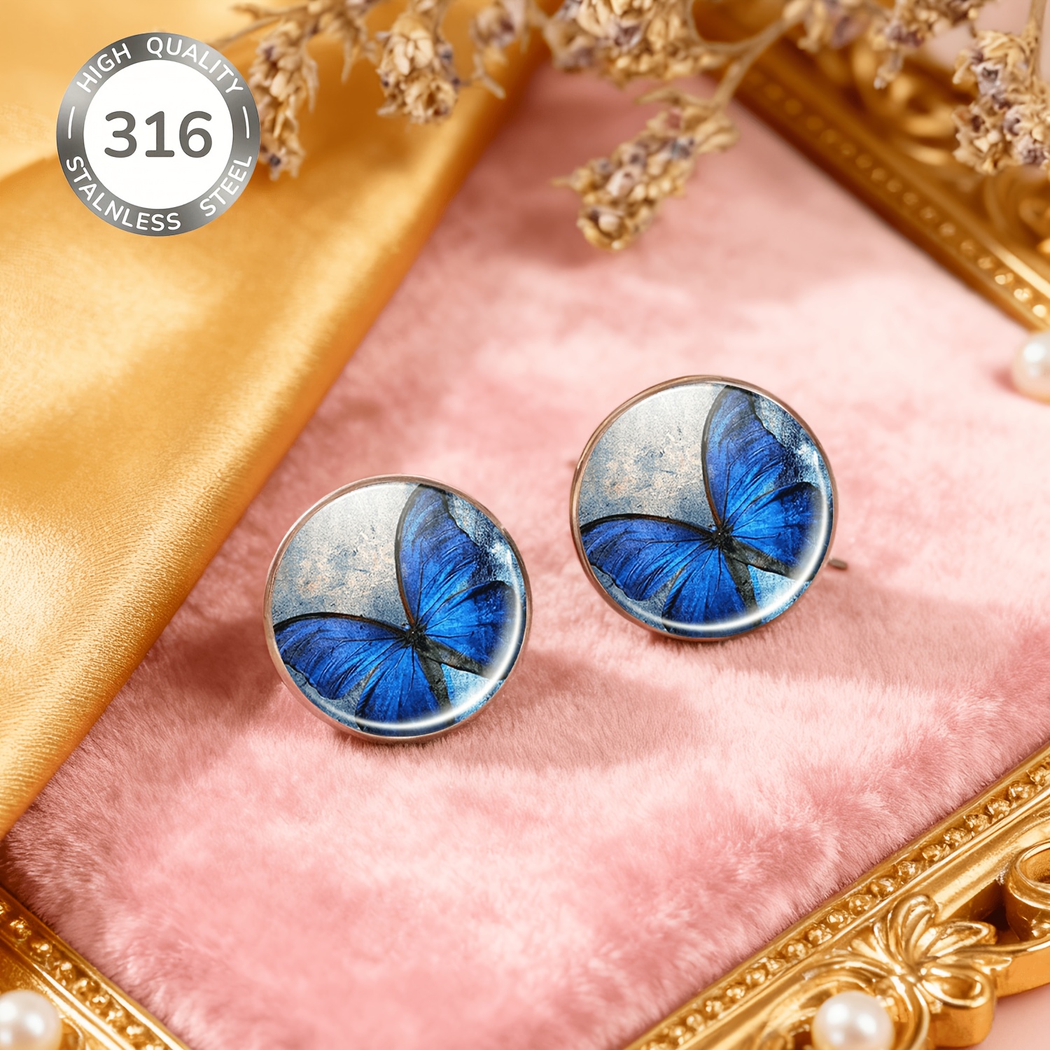 2pcs Colorful Butterfly Wings Stainless Steel No-Piercing Ear Studs